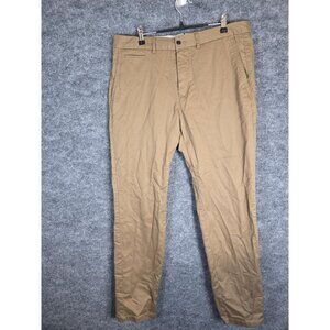 Perk Pants Mens 35x32 Khaki Slim Fit Stretch Casual Chino Flat Front Tan Brown